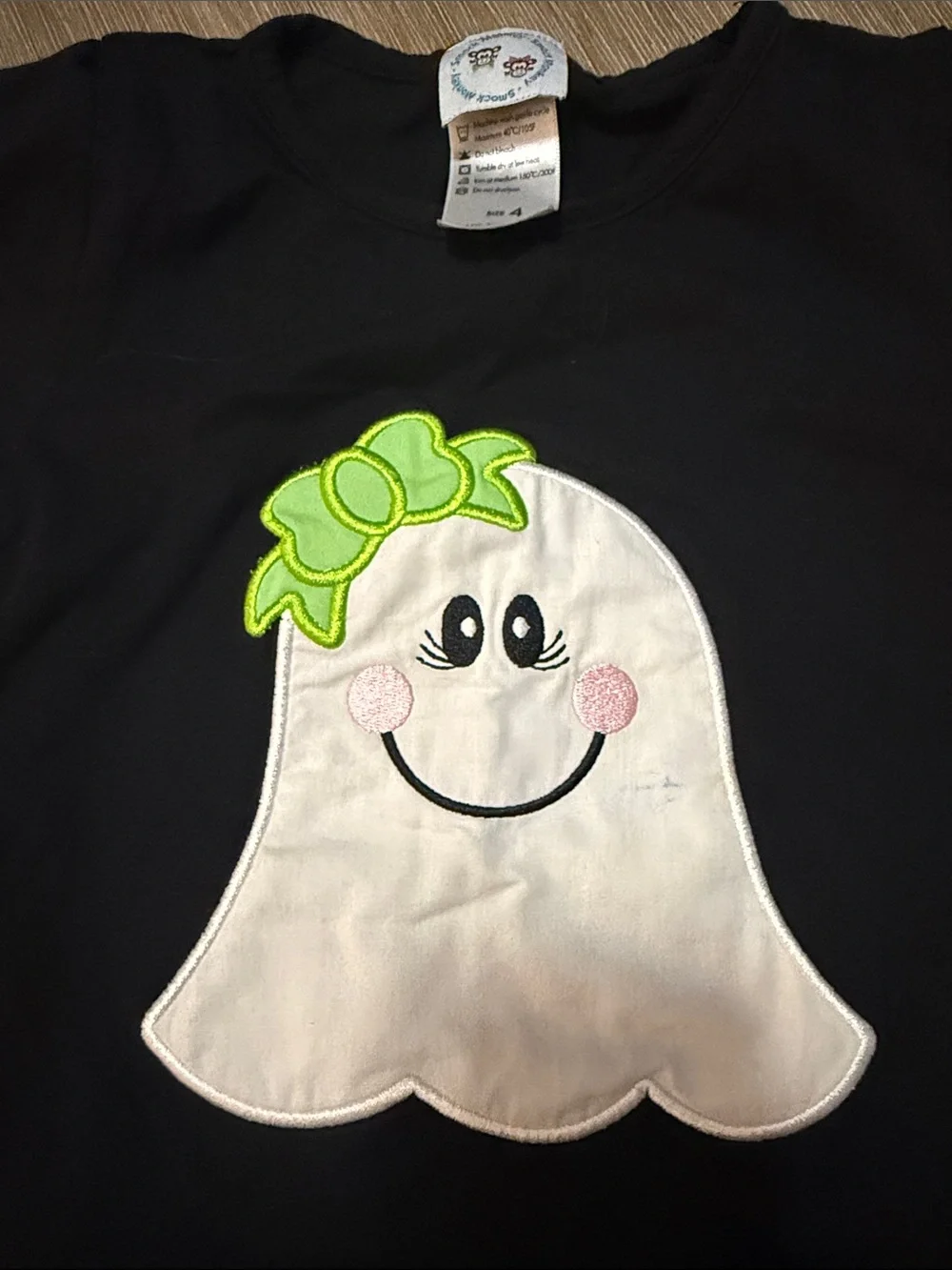Black Halloween Ghost Ruffle Tunic Set with Neon Green Bow